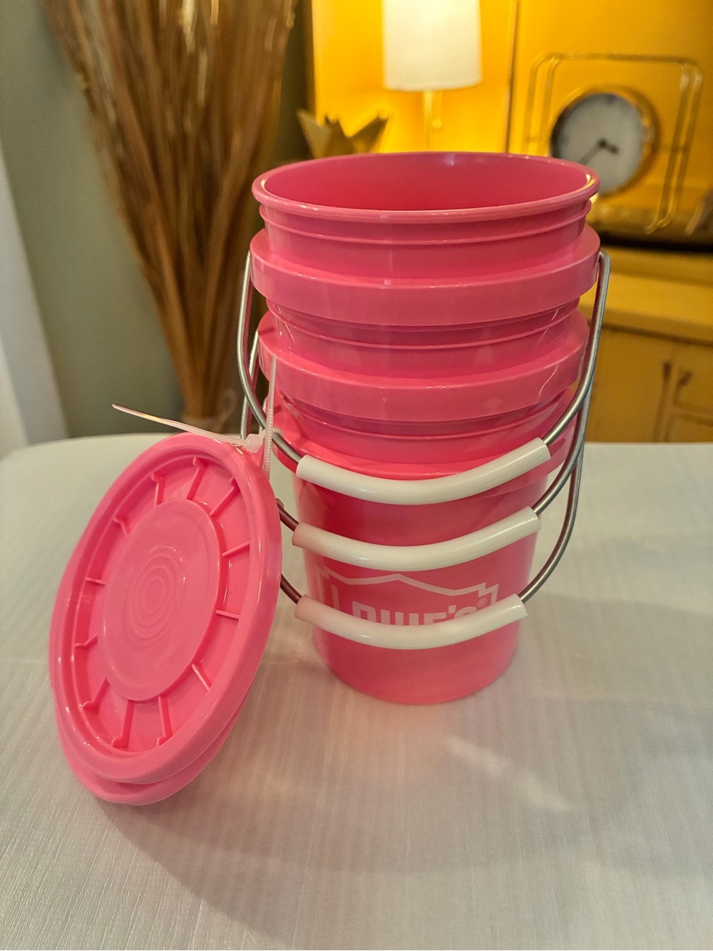 3 NEW Lowe's pink mini buckets with lids